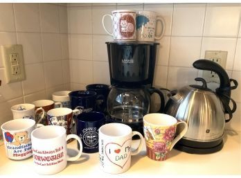 Lot 207- Coffee Maker - GE Electric Tea Pot - Mug Lot Of 13 Pieces