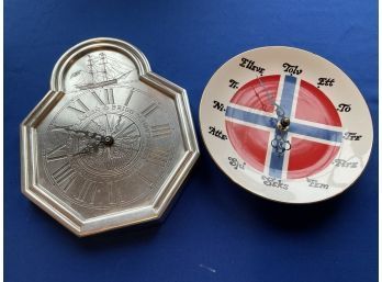 Lot 226 - 2 Vintage Wall Clocks Norwegian - Arte Gullsmedene - Nautical Larsin & Brigg Mermaid Silver Clock