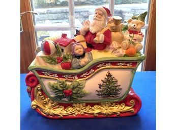 Lot 129 - Large Spode Santa Christmas Sleigh Cookie Jar 12x6