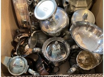 Lot 220- Big Box Of Vintage Silver Plated Serving Ware (few Pewter) As Is