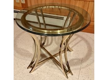 Lot 159- Hollywood Regency Round Brass Base Table 25 Inches Round