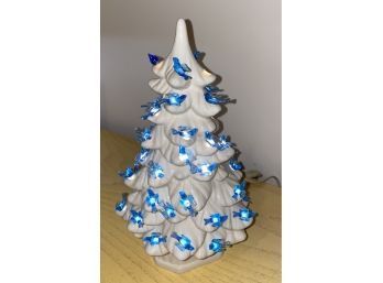 Lot 126 - Vintage White Ceramic 12 Inch Christmas Tree With Blue Bird Lights