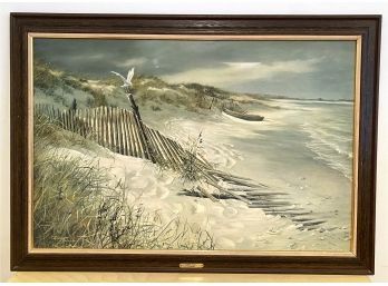 Lot 263 - Large Vintage Print 'Lone Gull' Stormy Ocean  41x29 Framed Artist C. Blish