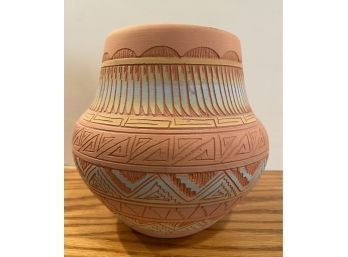 Lot 99 - Navajo Etched Pot Clay Pottery - Signed J Hayes