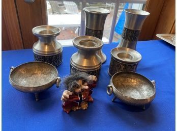 Lot 128 - Pewter Danish Warrior Lot - Troll - Atelier Lommed Alen Denmark Norway Candle Stick Holders