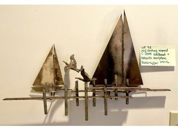 Lot 32- Mid Century Nautical Signed Curtis Jere Sailboat Copper Brass Sculpture Art