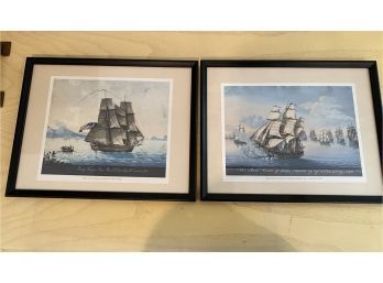 Lot 42- Pair Tall Ships Schooners Prints Nautical Art 14 Inch X 11 Inch