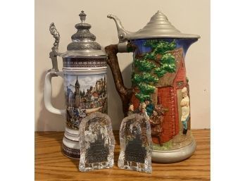 Lot 160 - 2 Large German Stein (1982) & Pitcher 'Norge' Castle On Glass Ice