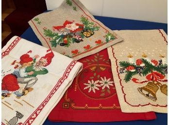 Lot 196 - Norwegian Christmas Cross Stitched Hand Made Table Runner Linen Lot (4)