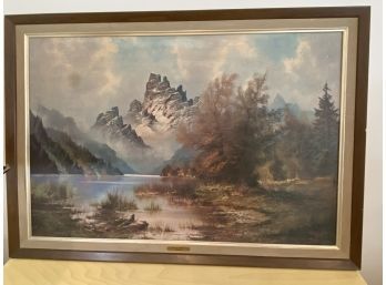 Lot 56- Vintage Framed Print Misty Peaks Wijmer As Is 40 X 20 Inches