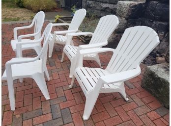 Lot 233 - 5 White Plastic Patio Chairs Set Of 3 Adirondack And Set Of 2 Side Chairs