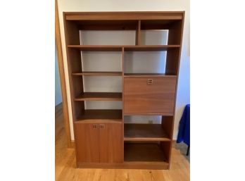 Lot 50- Teak Danish Book Shelf Display Cabinet With Drop Down Desk Unit