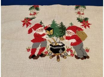 Lot 198 - Norwegian Linen Christmas Cross Stitched Table Cloth 4 Feet X 82 Inches