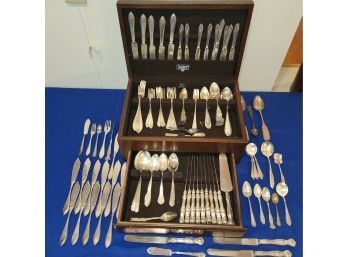 Lot 252 - Silver-plate & Stainless Flatware With Wood Box Over 100 Pieces!