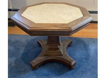 Lot 72- Vintage Octagon Small Table With Marble Inlay - 20 Inches