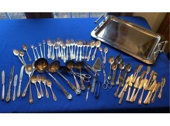 Lot 114 - Silver Plated Lot Of Utensils And Flatware - Includes Stainless Tray