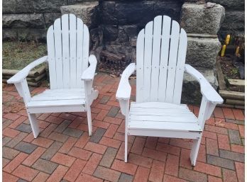 Lot 230 - Pair Of White Painted Wood Adirondack Chairs - Deck Chairs