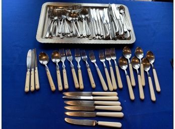 Lot 182 Flatware And Tray - Silverware - Forks Spoons Knives - Vintage