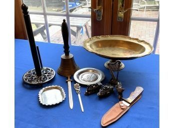 Lot 225- Vintage Lot - Old School Bell, Knife, Letter Openers, Pedestal Fruit Bowl 12 Pcs