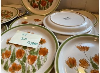 Lot 210 - Vintage Meadowbrook Set Of 12 Japan - Stoneware Tulip Oven & Dishwasher Safe Plates Dishes