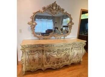 STUNNING Vintage  Italian Baroque Silik Style Dresser With Mirror