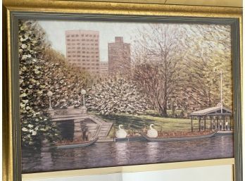 Lot 85 -  Boston Swan Boats Public Garden Hall Wall Mirror 26x14 In Gold Frame