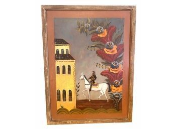 Lot 67- Vintage Scandinavian Folk Art Painting 15 Inches X 20 Inches