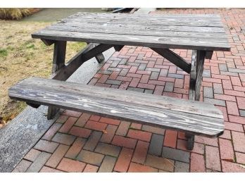 Lot 238 - Pressure Treated Weathered Wood Picnic Table With Benches - Very Heavy! 62x33