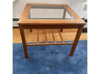 Lot 53- Glass Top End Table Oak?