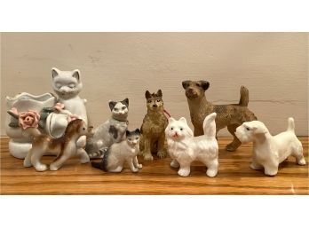 Lot 110  - Miniature Dog & Cat Lot Of 8 With Pony - One Dog Is Cast Iron