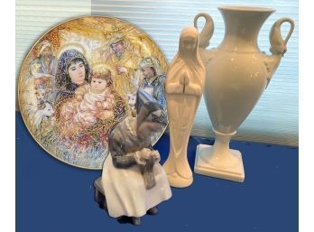 Lot 80 - Religious Lot  Royal Copenhagan, Praying Nun, Kaiser Vase (W Germany), Edna Hibel Collector Plate