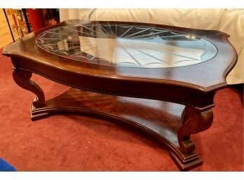 Lot 151- Gorgeous Dark Wood Coffee Table With Glass Top