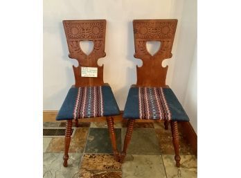 Lot 23- Pair Of Norwegian Oak Side Chairs Wool Seats