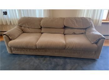 Lot 5 - Tan Velour Textured Sofa Couch - Comfy 7 Feet X 3 Feet