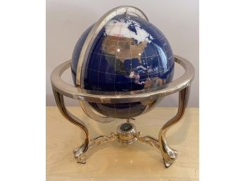 Lot 14- Table Top World Globe - Blue Lapis Ocean With Brass Tripod Base 21 Inches