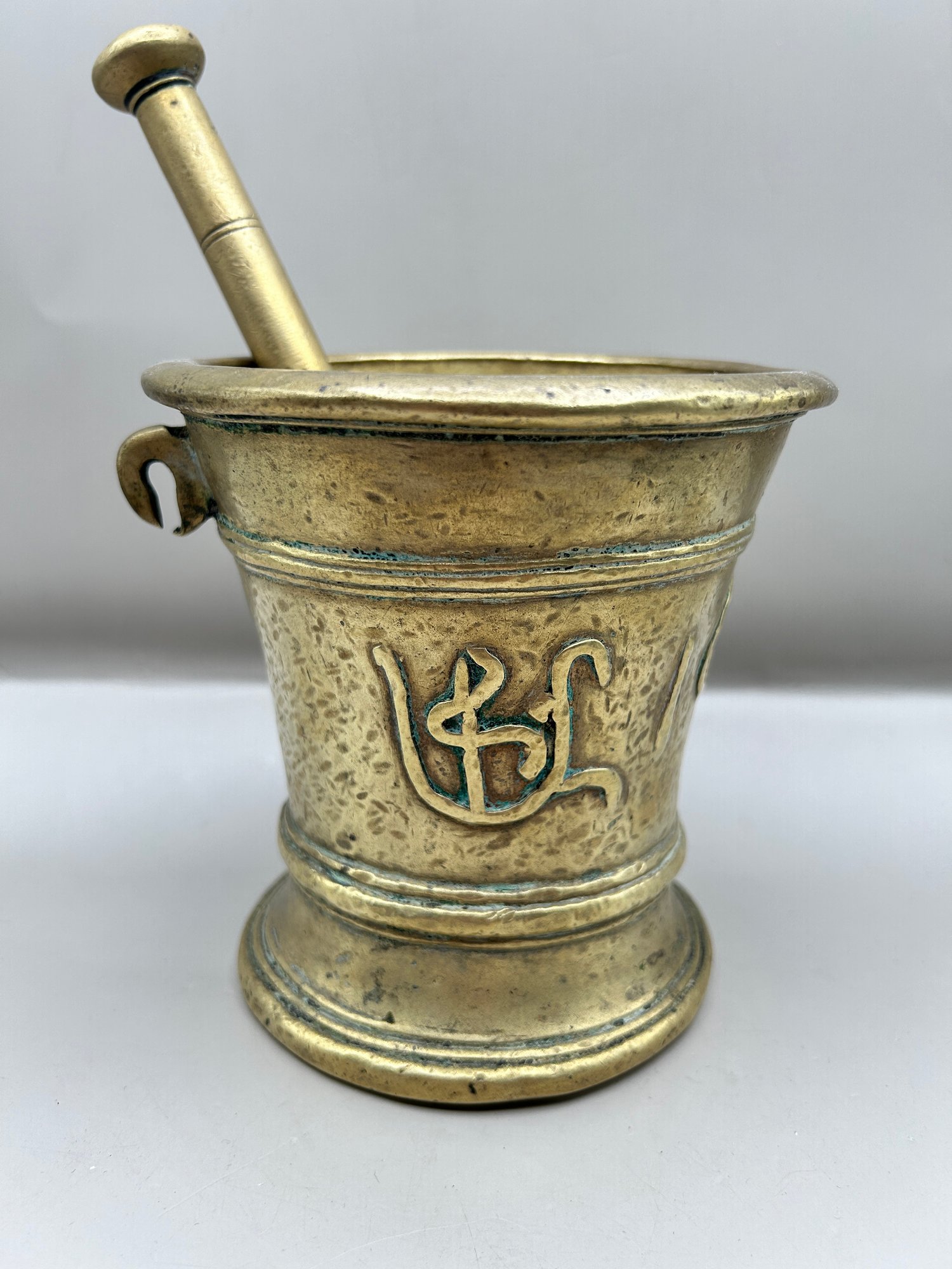Antique Bronze Mortar And Pestle Dated 1697 105695