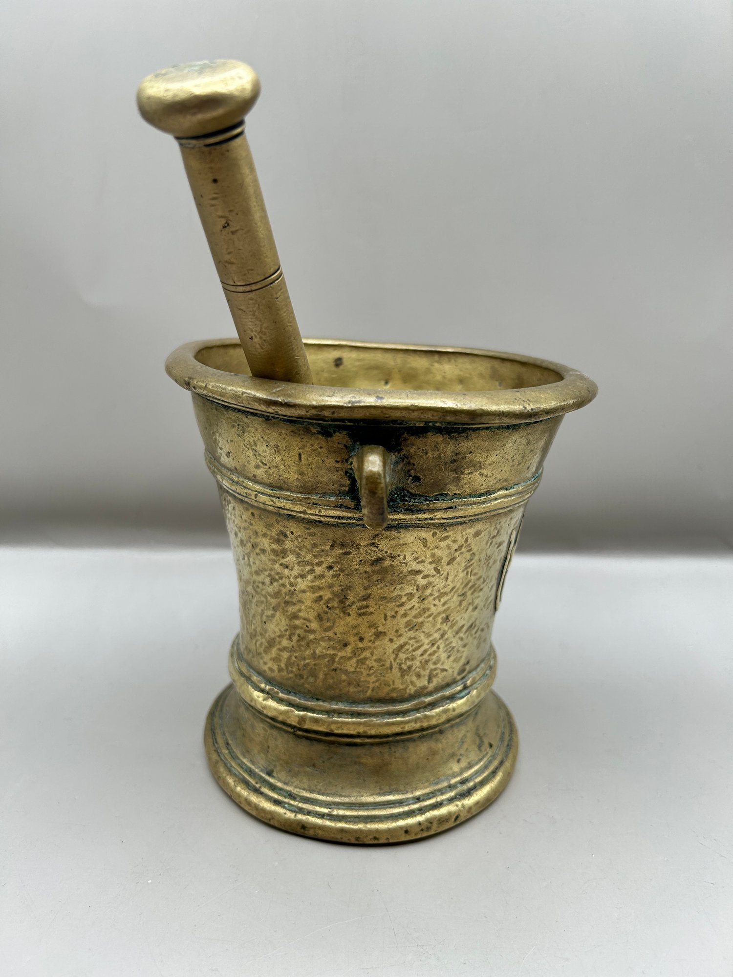 Antique Bronze Mortar And Pestle Dated 1697 105695