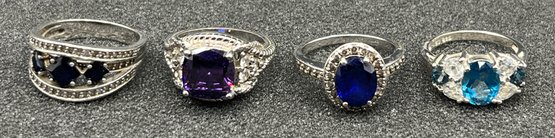 925 Silver Colorful Cubic Zirconia Rings - 4 Total - .65 OZT Total