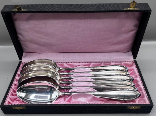 Silver Plated Spoons Stamped Linda 100 With Case- Set Of 6