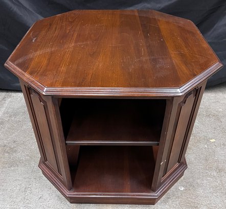 Ethan Allen Cherry Octagon Side Table With 2 Shelves