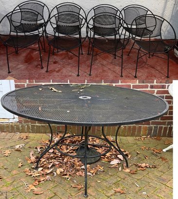 Outdoor Wrought Iron Round Table & Chair Set - 9 Pieces Total