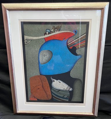 Mihail Chemiakin 'mask With Still Life' Framed Lithograph 1/300