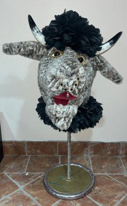 Custom Designer Made Plush Bull With Genuine Bull Horns With Metal Stand