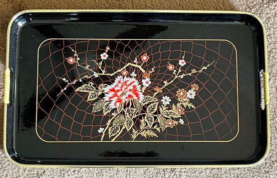 Asahi Floral Pattern Serving Tray With Handles - Made In Japan