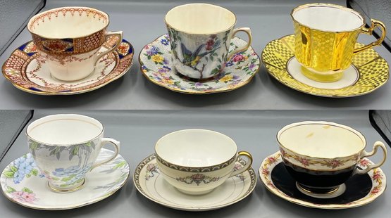 Assorted Fine Bone China Teacup & Saucer Sets - 12 Pieces Total - Made In England
