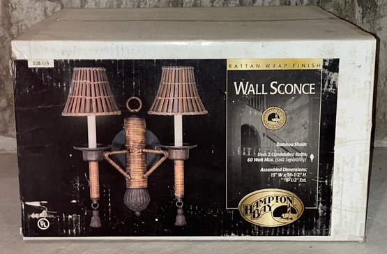 Hampton Bays Rattan Wrapped Bamboo Shade Wall Sconce - NEW With Box, 4 Piece Lot