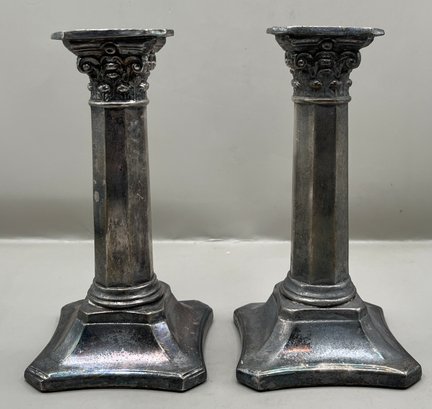 Silver Plated Candlestick Holder Set - 2 Total