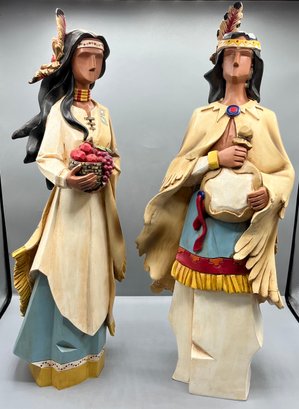 Decorative American Indian Style Resin Figurines - 2 Total - Cracked
