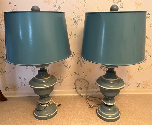 Vintage Metal 3-way Setting Table Lamp Set With Hanging Lamp Included - 3 Piece Lot