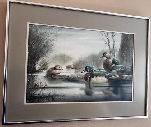 Zembrusky Signed 'ducks In Pond' Framed Art